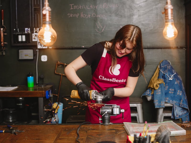 A woman welding